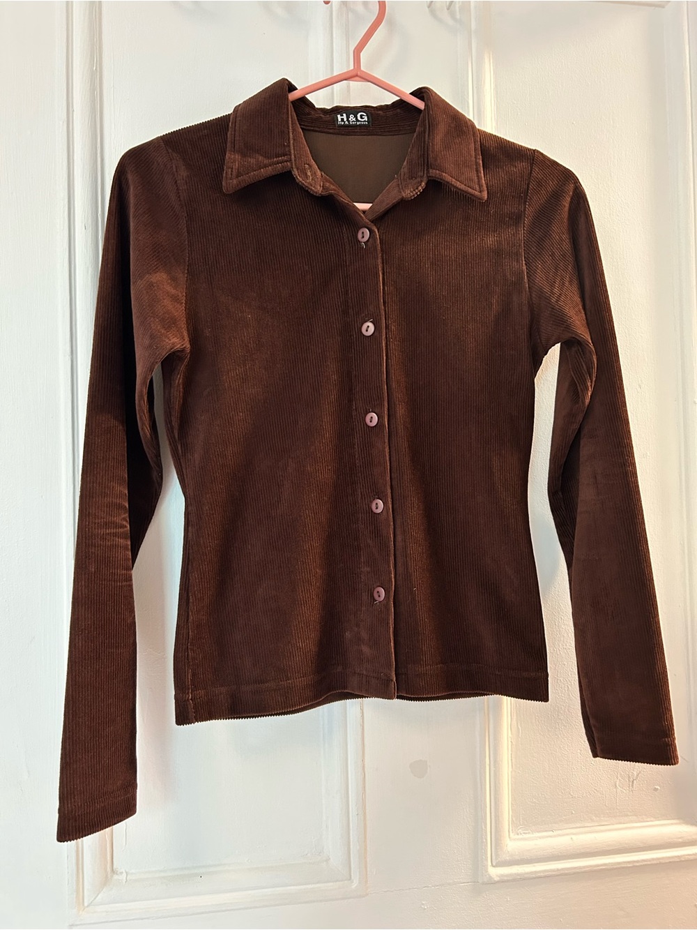 Women's Brown Corduroy Button-Up Blouse